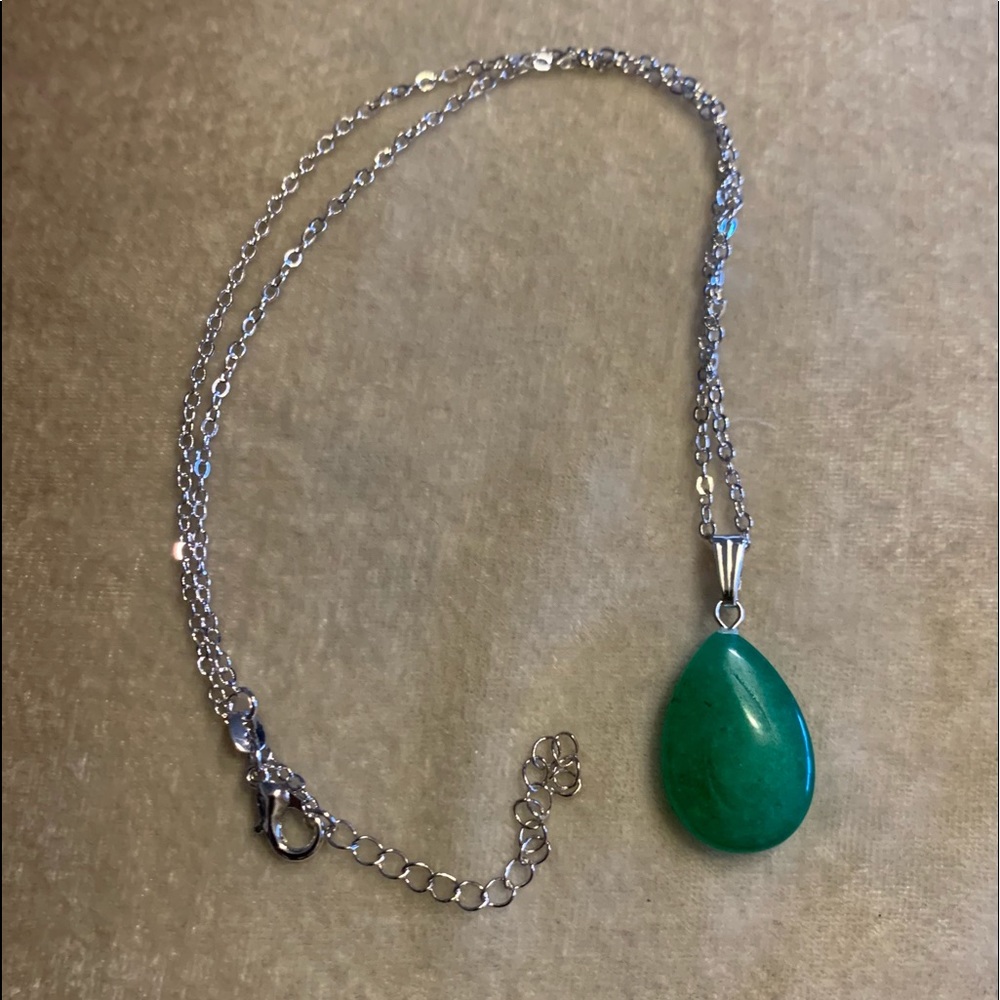 Aventurine Teardrop Pendant with Silver Necklace